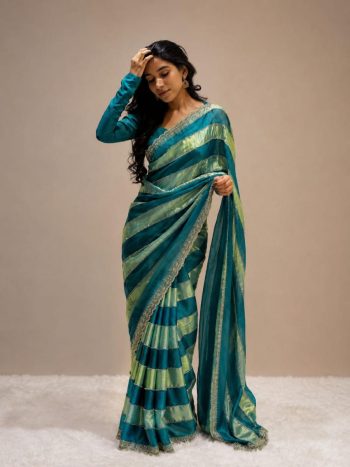FANCY SPACE SILK JHARKAN WORK  WITH SWAROVSKI WORK SAREE WITH UNSTITCHED BLOUSE RAMA