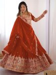 MODERN CHINON SILK EMBROIDERY SEQUENCE WORK LEHENGA CHOLI WITH DUPATTA ORANGE