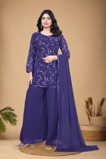MODERN GEORGETTE EMBROIDERY WORK TOP SHARARA WITH DUPATTA LAVENDER