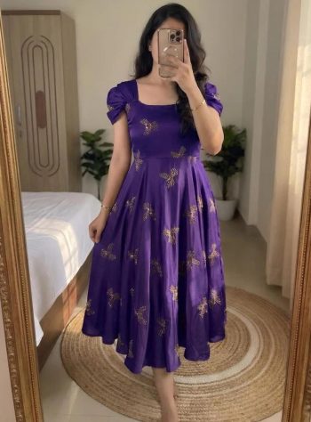 MODERN RANGOLI DESIGNER BUTTERFLY WORK GOWN PURPLE
