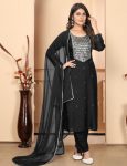 MODERN RAYON SEQUENCE EMBROIDERY WORK TOP BOTTOM WITH DUPATTA BLACK