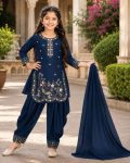 MODERN VICHITRA EMBROIDERY WITH BHUNGALI WITH VAL WORK TOP PATIYALA WITH DUPATTA BLUE