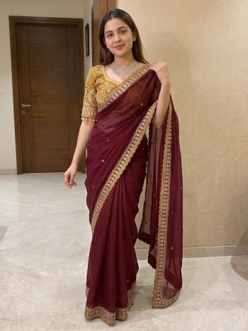 MOST PICKED RANGOLI SILK SEQUENCE  CODING EMBROIDERY WORK  SAREE WITH STITCHED BLOUSE MAROON