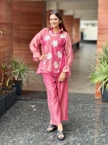 MOST PICKED SALSA EMBROIDERY TWINS SEQUENCE AND THREAD WORK CO-ORD SET PINK