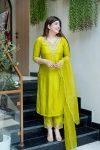 NEW ARRIVAL CHANDERI EMBROIDERY WORK TOP BOTTOM WITH DUPATTA PARROT GREEN