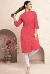 NEW ARRIVAL MAGIC COTTON WITH POCKET PLAIN KURTI PINK