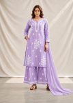 NEW ARRIVAL RAYON COTTON SILK EMBROIDERY CHIKANKARI WORK TOP PALAZZO WITH DUPATTA LAVENDER