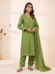 NEW ARRIVAL ROMAN SEQUENCE EMBROIDERY WORK TOP BOTTOM WITH DUPATTA GREEN