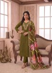 NEW ARRIVAL SLUB COTTON SEQUENCE EMBROIDERY WORK TOP BOTTOM WITH DUPATTA MEHNDI