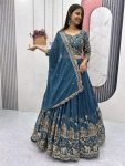 RICH LOOK CHINON SILK EMBROIDERY SEQUENCE WORK LEHENGA CHOLI WITH DUPATTA TEAL