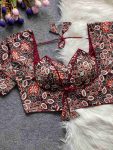3RICH LOOK COTTON AJRAKH PRINT WORK STITCHED BLOUSE MAROON