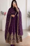 RICH LOOK JELLY SHIMMER SILK EMBROIDERY CODING & SEQUENCE WORK  GOWN BOTTOM WITH DUPATTA PURPLE
