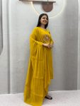 TRENDING ROMAN SILK THREAD & HANDWORK REAL HAND MIRROR WORK TOP BOTTOM WITH DUPATTA YELLOW