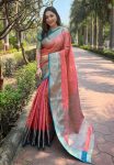 ATTRACTIVE KANCHIPURAM TISSUE  ZARI WEAVING WORK SAREE WITH UNSTITCHED BLOUSE PINK