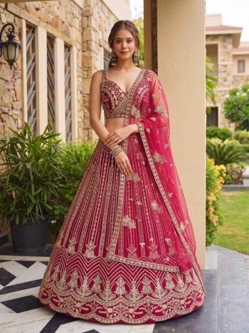 DESIGNER BUTTERFLY NET SEQUENCE AND CODDING EMBROIDERY WORK LEHENGA CHOLI WITH DUPATTA PINK