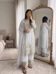 DESIGNER GEORGETTE EMBROIDERY SEQUENCE WORK  TOP PALAZZO WITH DUPATTA WHITE