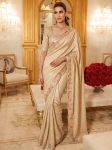 DESIGNER KAJIVARAM SILK CUTDANA, BEADS & SEQUENCE EMBROIDERY WORK SAREE WITH UNSTITCHED BLOUSE CREAM