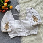 DESIGNER MALAI SATIN HAND WORK STITCHED BLOUSE WHITE