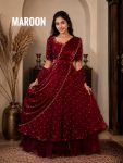 DESIGNER SPACE SILK SEQUENCE EMBROIDERY WORK LEHENGA CHOLI WITH DUPATTA MAROON