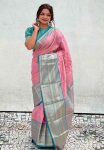 GEORGEOUS TISSUE SILK ZARI WEAVING WORK SAREE WITH UNSTITCHED BLOUSE PINK