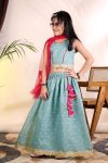 MODERN CHANDERI WEAVING DESIGN AND DORI LATKAN WORK KID'S LEHENGA CHOLI WITH DUPATTA SKY