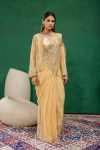 MODERN GEORGETTE EMBROIDERY ZARI & SEMI BEADS WORK READY TO WEAR SAREE WITH STITCHED BLOUSE AND KOTI CREAM