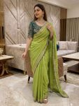 MOST PICKED RANGOLI SILK SEQUENCE  CODING EMBROIDERY WORK  SAREE WITH STITCHED BLOUSE PARROT GREEN