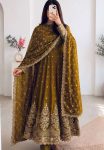 RICH LOOK JELLY SHIMMER SILK EMBROIDERY CODING & SEQUENCE WORK  GOWN BOTTOM WITH DUPATTA MUSTARD