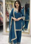 TRENDING FAUX BLOOMING EMBROIDERY SEQUENCE WITH LACE BORDER WORK TOP PALAZZO WITH DUPATTA TEAL
