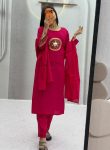 TRENDING ROMAN SILK THREAD & HANDWORK REAL HAND MIRROR WORK TOP BOTTOM WITH DUPATTA PINK