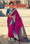 BOLLYWOOD SOFT SILK GALA PLAIN  WITH KADIYAL PAITHANI WEAVES WORK SAREE WITH UNSTITCHED BLOUSE RANI