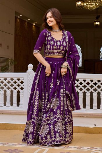 DESIGNER VICHITRA EMBROIDERY 7MM SEQUENCE WORK LEHENGA CHOLI WITH DUPATTA PURPLE