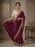 MODERN FENDY SATIN SILK EMBROIDERY WITH CUTWORK BORDER SAREE WITH UNSTITCHED BLOUSE WINE