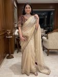 MOST PICKED RANGOLI SILK SEQUENCE  CODING EMBROIDERY WORK  SAREE WITH STITCHED BLOUSE CREAM
