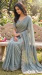 NEW ARRIVAL NC BUTTI SILK ROSE GOLD  BEADS WORK WITH CUT  WORK BORDER SAREE WITH UNSTITCHED BLOUSE GREY