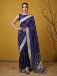 NEW ARRIVAL ORGANZA MEENAKARI ZARI WOVEN WORK SAREE WITH UNSTITCHED BLOUSE BLUE