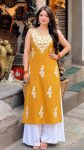 NEW ARRIVAL RAYON EMBROIDERY WORK KURTI PALAZZO SET YELLOW