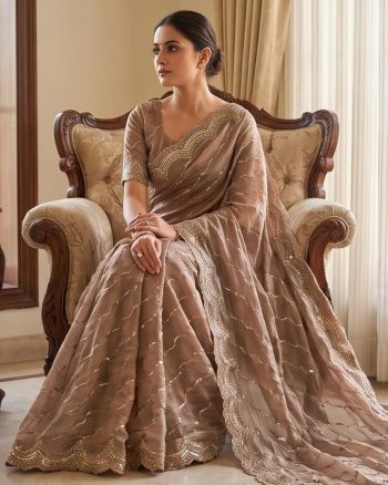 TRENDING SPACE SILK GOLD BEEDS BHUNGALI WORK  SAREE WITH UNSTITCHED BLOUSE CREAM