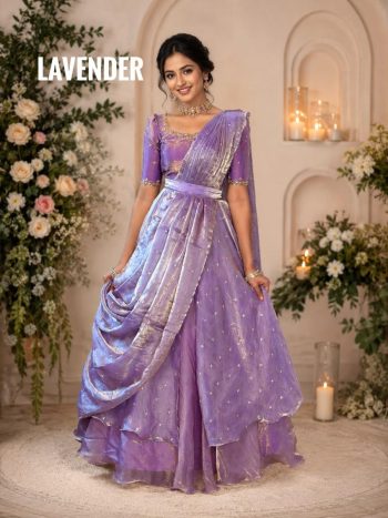 DESIGNER SPACE SILK SEQUENCE EMBROIDERY WORK LEHENGA CHOLI WITH DUPATTA LAVENDER