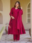 FANCY ROMAN SILK EMBROIDERY WORK GOWN PALAZZO WITH DUPATTA PINK