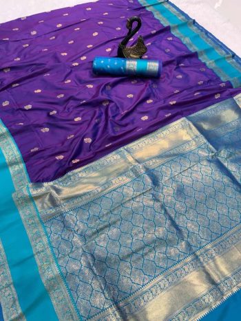 RICH LOOK KANJIVARAM SILK COPPER ZARI JAAL WEAVING WORK SAREE WITH UNSTITCHED BLOUSE PURPLE