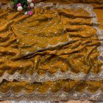 TRENDING SPACE SILK GOLD BEEDS BHUNGALI WORK  SAREE WITH UNSTITCHED BLOUSE MUSTARD