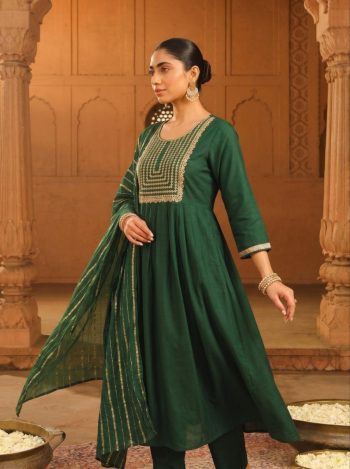 RICH LOOK VISCOSE SILK SEQUENCE CODING EMBROIDERY WORK TOP BOTTOM WITH DUPATTA GREEN