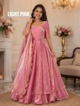 DESIGNER SPACE SILK SEQUENCE EMBROIDERY WORK LEHENGA CHOLI WITH DUPATTA BABY PINK
