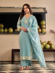 FANCY CHINON EMBROIDERY WORK TOP BOTTOM WITH DUPATTA SKY