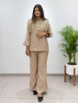 MODERN SALSA PLAIN SHIRT AND PALAZZO WITH HAND WORK SHRUG CO-ORD SET CREAM