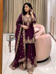 RICH LOOK GEORGETTE EMBROIDERY 5 MM SEQUENCE WORK TOP PALAZZO WITH DUPATTA WINE