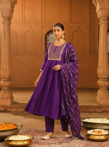 RICH LOOK VISCOSE SILK SEQUENCE CODING EMBROIDERY WORK TOP BOTTOM WITH DUPATTA PURPLE