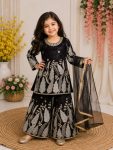 MODERN FENDY SILK EMBROIDERY SEQUENCE WORK TOP PALAZZO WITH DUPATTA BLACK