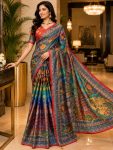 ATTRACTIVE CHINON SILK REAL MIRROR HANDWORK SAREE WITH UNSTITCH BLOUSE MULTI